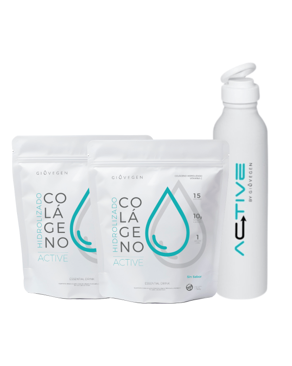 Pack 2 x Giovegen ACTIVE+ | Colágeno Bebible Premium para Rendimiento y Recuperación Deportiva  + Botella de Regalo